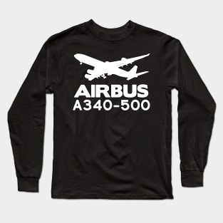 Airbus A340-500 Silhouette Print (White) Long Sleeve T-Shirt